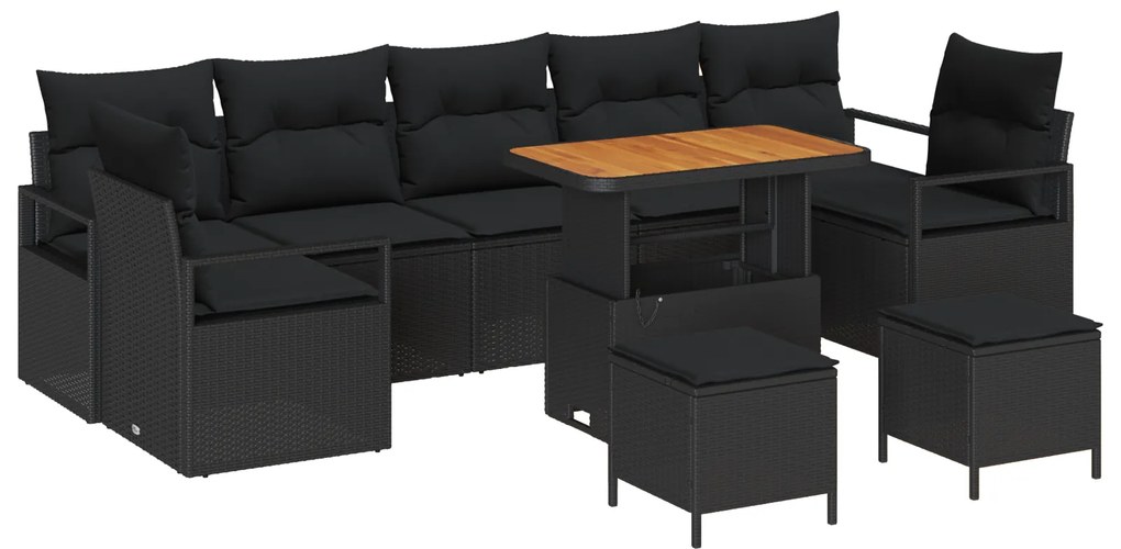 vidaXL Σετ Καναπέ Κήπου με αποθήκευση 10 pcs Μαύρο Πολυ ράταν