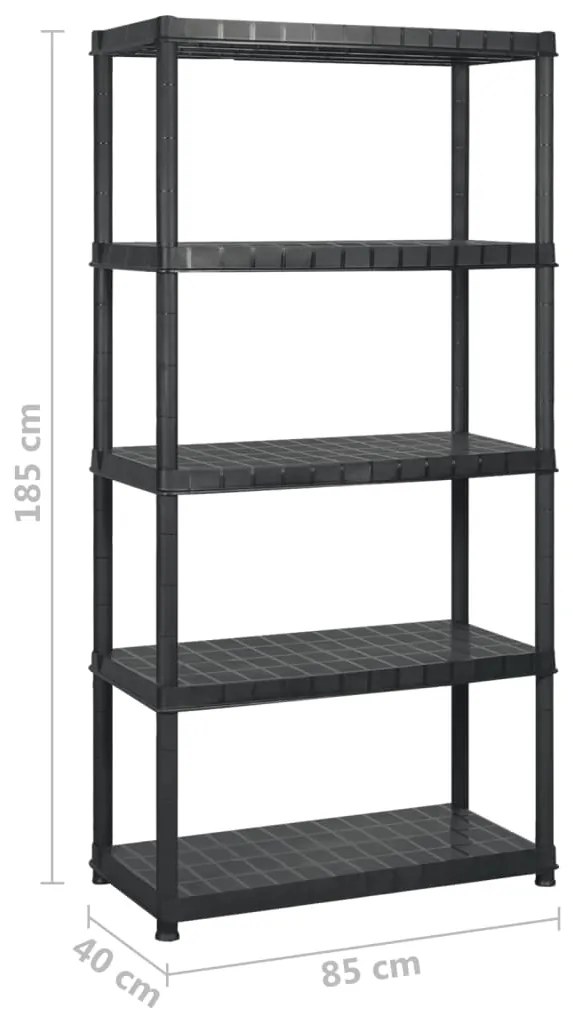 vidaXL Ραφιέρα Αποθήκευσης 5 Επιπέδων Μαύρη 255x40x185 εκ. Πλαστική