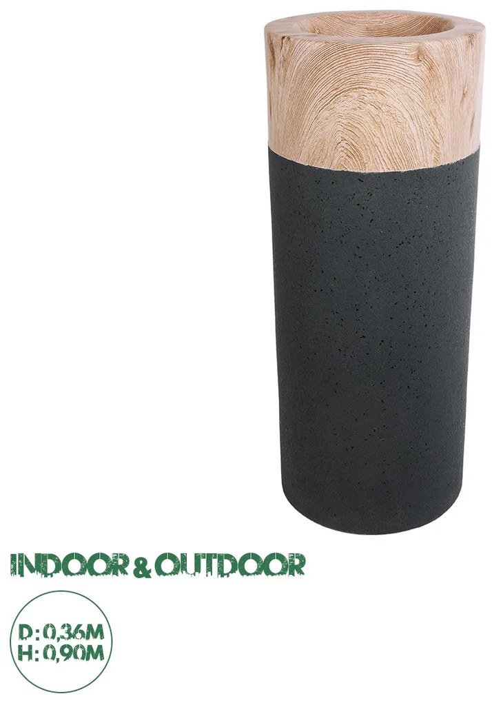 20748 GloboStar® Artificial Garden BELLANO 20748 Επιδαπέδιο Πολυεστερικό Τσιμεντένιο Κασπώ Γλάστρα - Flower Pot Μαύρο με Καφέ Φ36 x Υ90cm