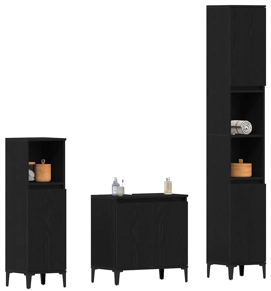 vidaXL Σετ Επίπλων Μπάνιου με αποθήκευση 3 pcs Μαύρο 30 x 30 x 180 cm
