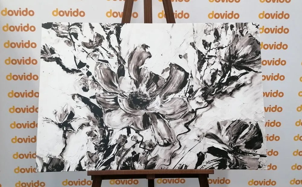 Εικόνα ζωγραφισμένα καλοκαιρινά λουλούδια σε μαύρο & άσπρο - 60x40