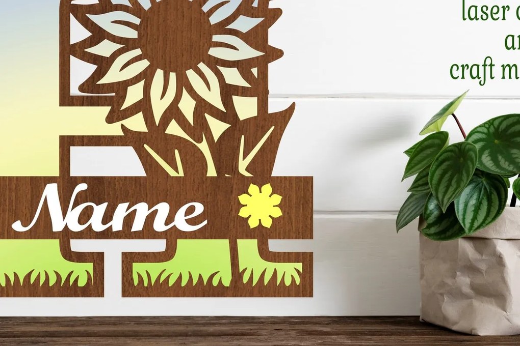 Σετ των 2 Intra απο ξύλο plywood 3mm-4mm πάχος – Μονόγραμμα Ηλίανθου με κεφαλαίο γράμμα H Δίασταση  20x20 cm INTRAFABR-75965159