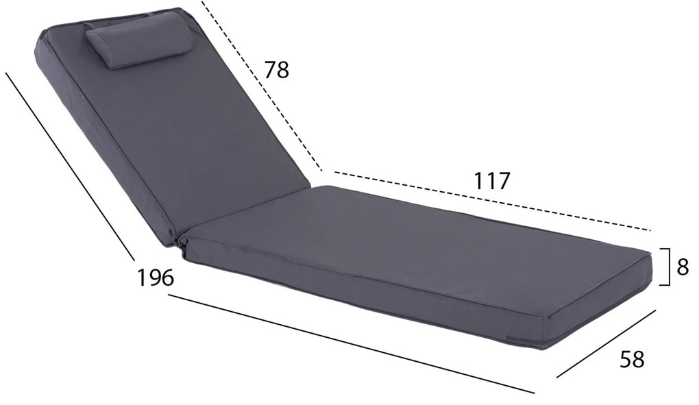 ΜΑΞΙΛΑΡΙ ΞΑΠΛΩΣΤΡΑΣ TEXTILENE 600gr SIFNOS ΓΚΡΙ  196(117+1+78)x58x9εκ.