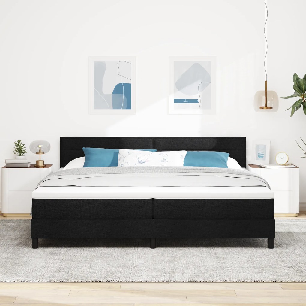 vidaXL Κρεβάτι Box Spring με Στρώμα & LED Μαύρο 200x200 εκ. Υφασμάτινο