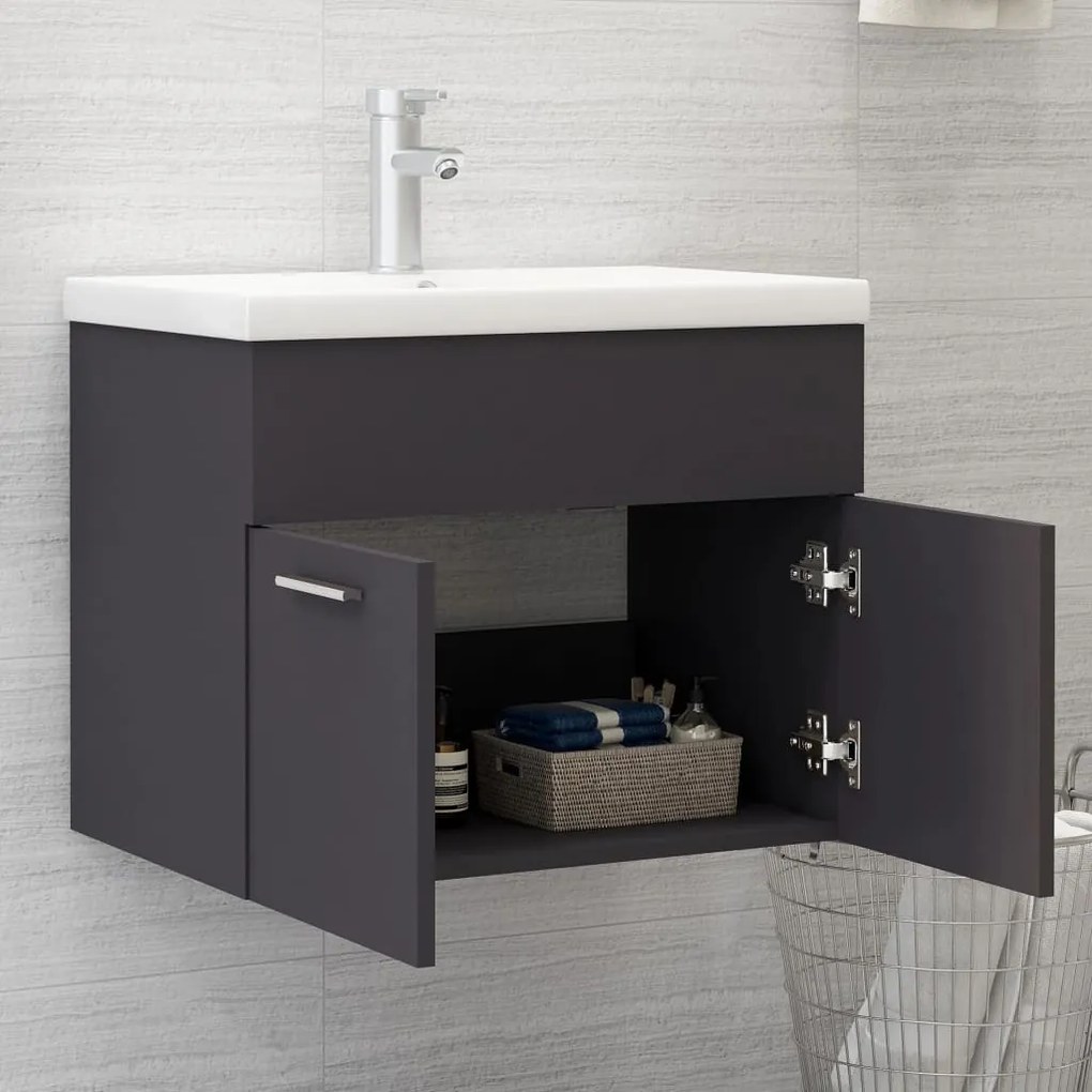 vidaXL Ντουλάπι Νιπτήρα Γκρι 60 x 38,5 x 46 εκ. από Επεξεργασμένο Ξύλο
