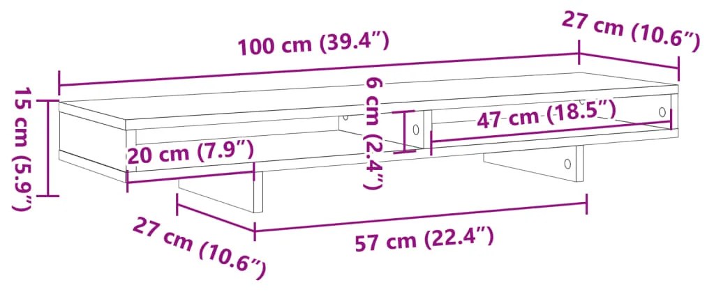 Βάση Οθόνης Γκρι Σκυρ. 100x27x15 εκ. Επεξεργ. Ξύλο - Γκρι