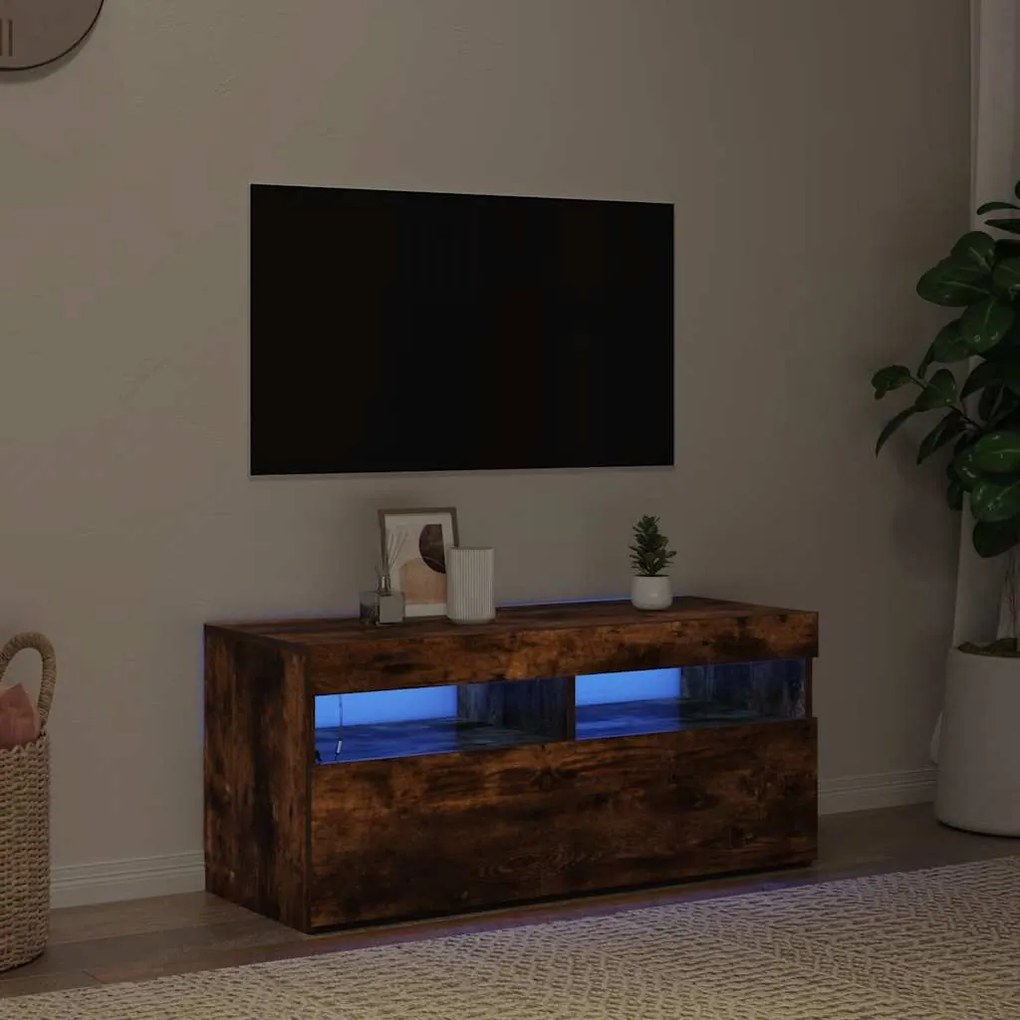 vidaXL Έπιπλο Τηλεόρασης με LED Καπνιστή Δρυς 90x35x40 εκ.