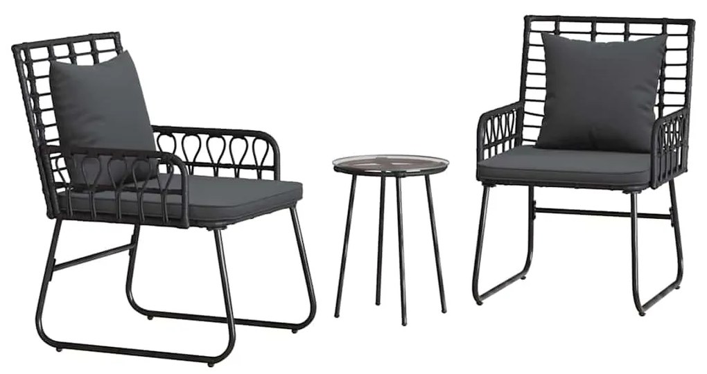 vidaXL Σέτ φαγητού για κήπο 3 pcs Μαύρο και Ανθρακί συνθετικό ρατάν