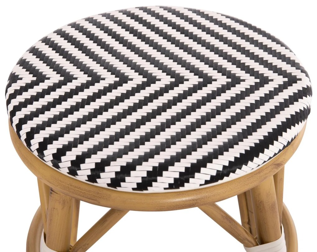 Σκαμπό CHINO C6285.03 Αλουμινίου Bamboo Look με Λευκό - Μαύρο Textilene Φ36x46Υ εκ. 36x36x46 εκ.