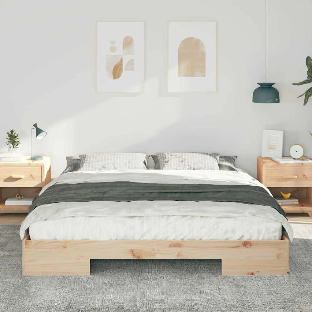 vidaXL Κρεβάτι δαπέδου Καφέ 200 x 200 cm Μασίφ ξύλο πεύκου