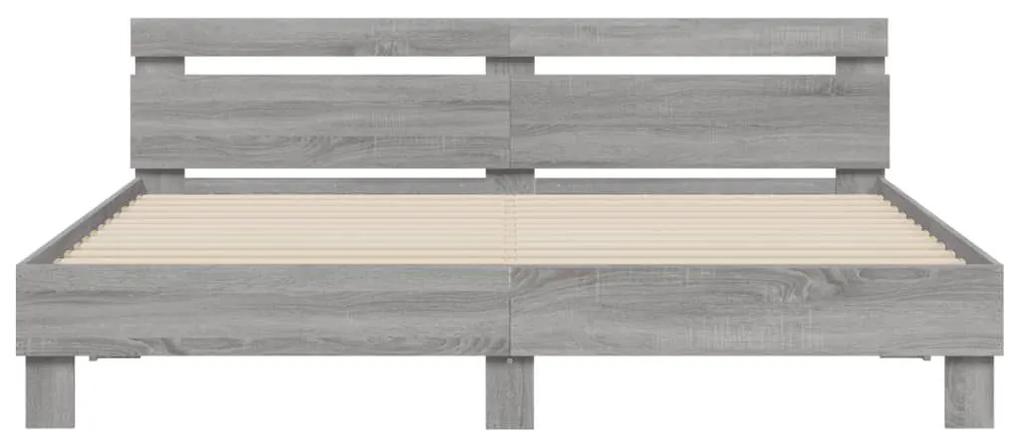 Πλαίσιο Κρεβατιού με Κεφαλάρι Γκρι Sonoma 160x200εκ. Επεξ. Ξύλο - Γκρι