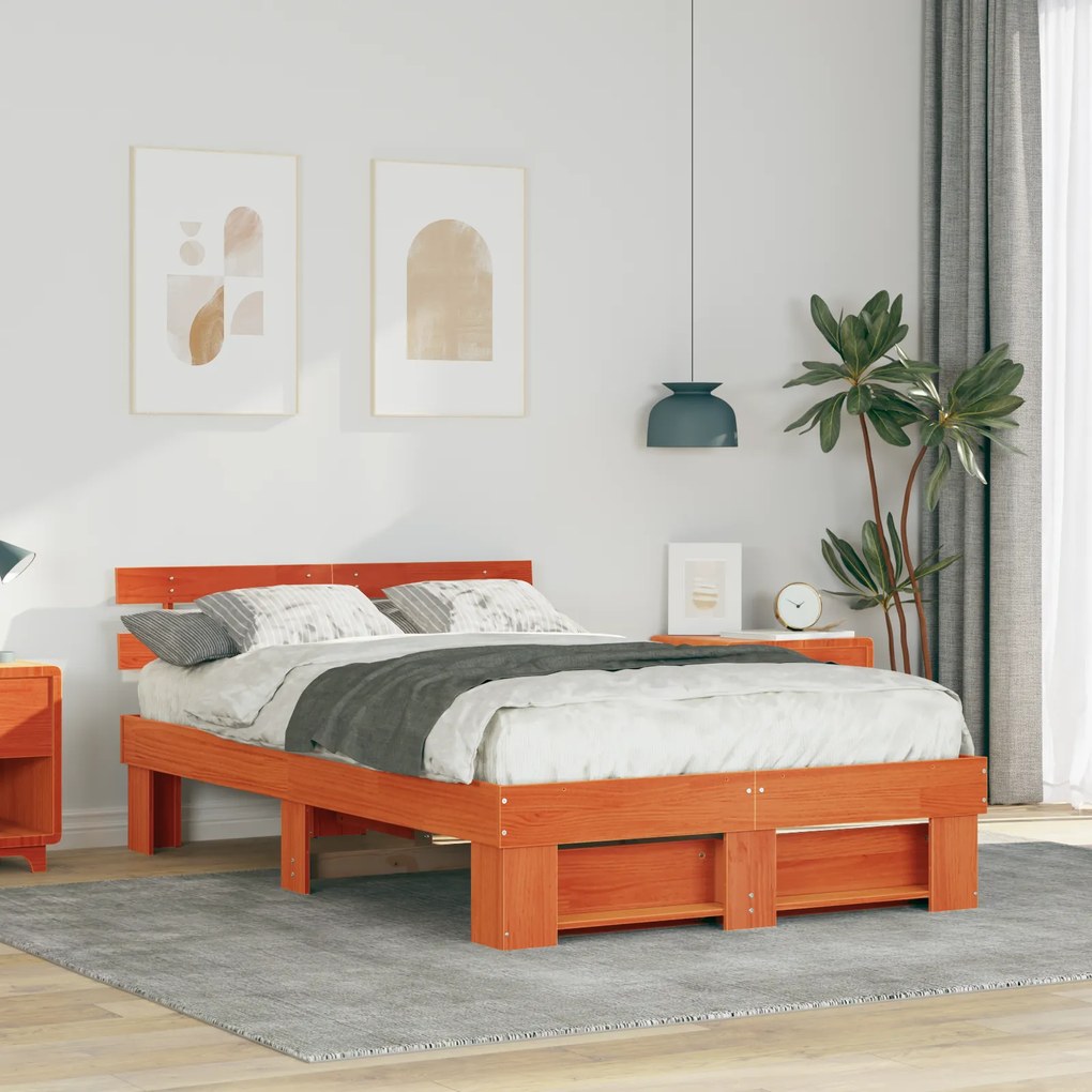 vidaXL Σκελετός Κρεβατιού Καφέ κεριού 140 x 190 cm Μασίφ ξύλο πεύκου