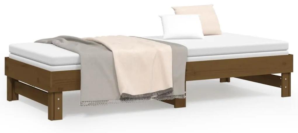 Καναπές Κρεβάτι Συρόμενος Μελί 2x(80x200) εκ. Μασίφ Ξύλο Πεύκου - Καφέ