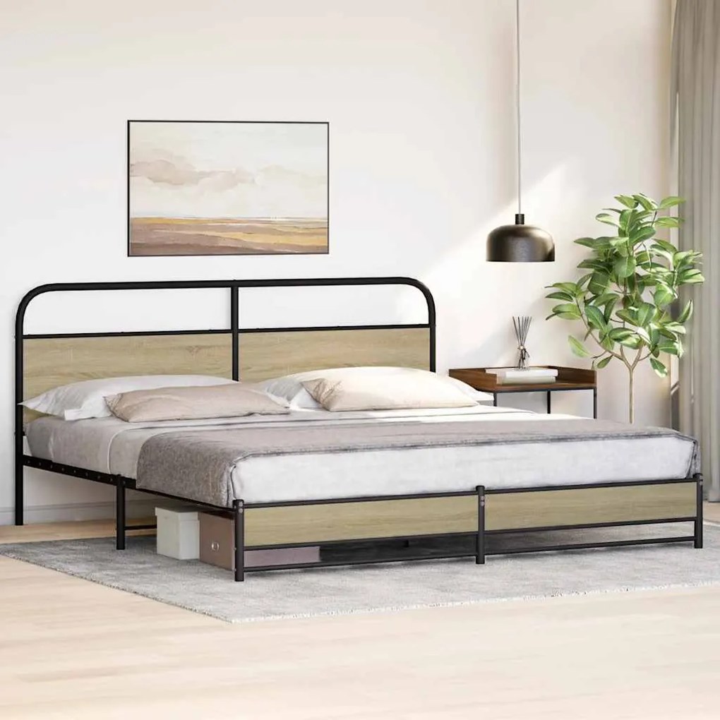 vidaXL Σκελετός Κρεβ. Χωρίς Στρώμα Sonoma Δρυς 180x200 εκ. Μεταλλικό