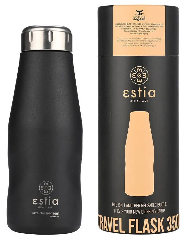 ESTIA ΘΕΡΜΟΣ TRAVEL FLASK SAVE THE AEGEAN 350ml MIDNIGHT BLACK