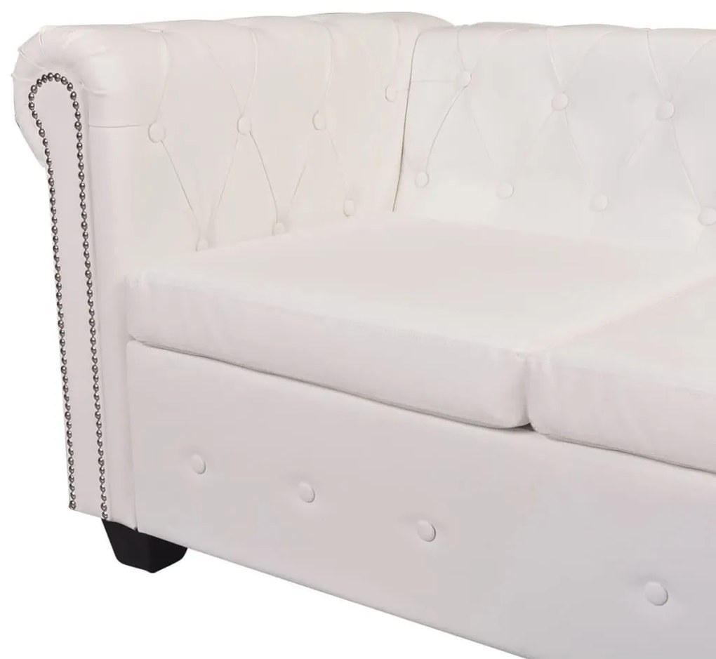 vidaXL Καναπές Γωνιακός Εξαθέσιος Chesterfield Λευκός Συνθετικό Δέρμα
