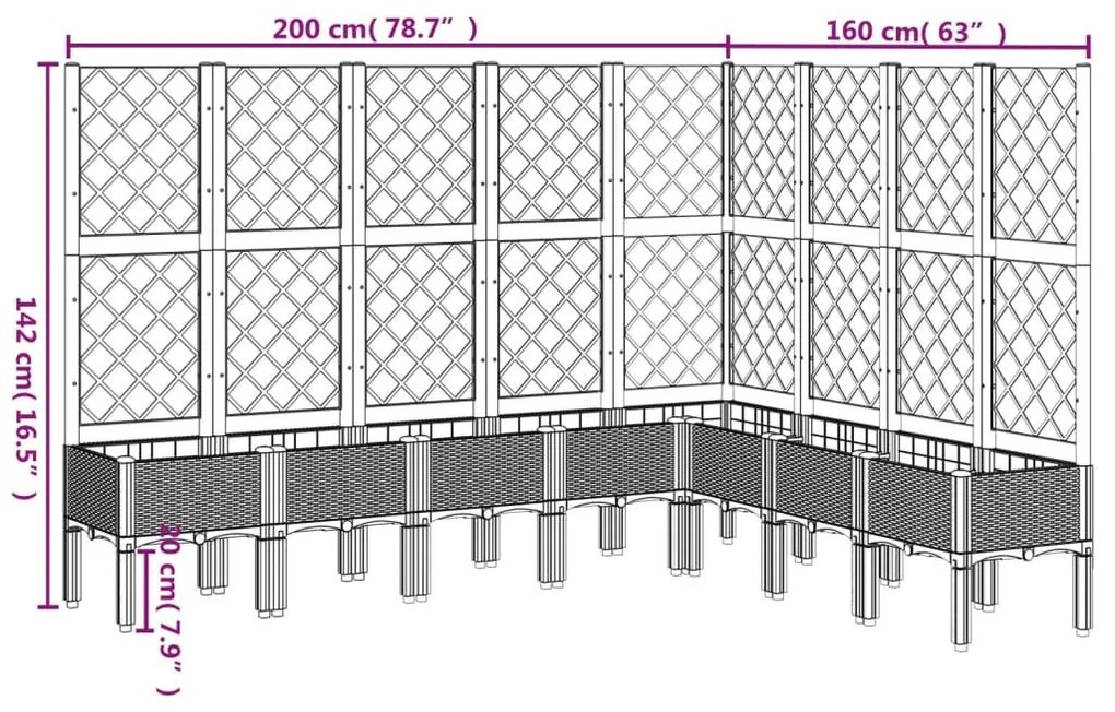 Ζαρντινιέρα Κήπου με Καφασωτό Καφέ 200 x 160 x 142 εκ. από PP - Καφέ