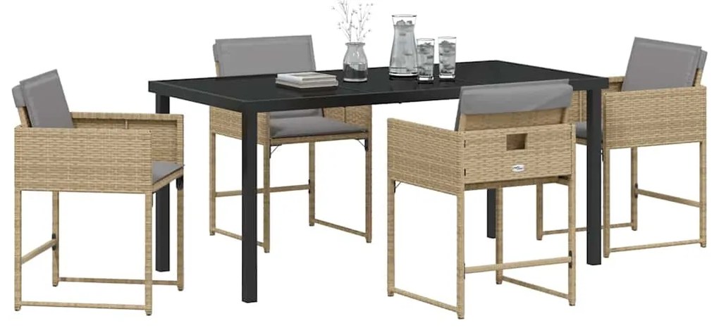 vidaXL Σέτ φαγητού για κήπο με μαξιλάρι 5 pcs Μπεζ συνθετικό ρατάν