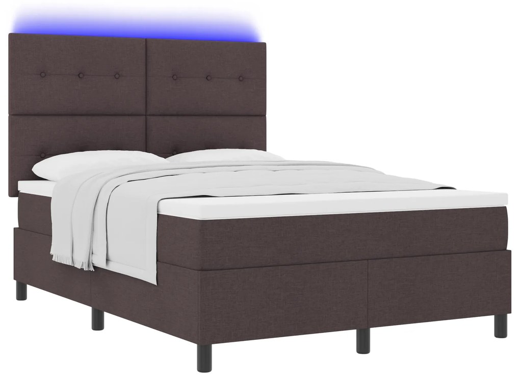 vidaXL Κρεβάτι με Βάση και Στρώμα & LED Σκούρο Καφέ 140x190 εκ Ύφασμα