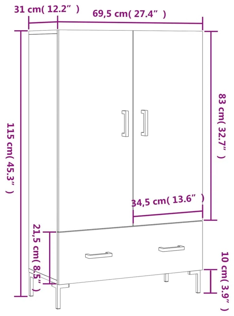 Ντουλάπα Γκρι Σκυροδέματος 69,5 x 31 x 115 εκ. Επεξεργ. Ξύλο - Γκρι