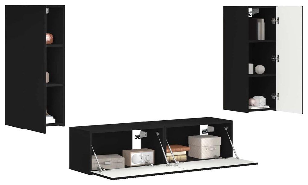 vidaXL Σετ επίπλου τηλεόρασης Επιτοίχιο 2 pcs Μαύρο Επεξεργασμένο ξύλο