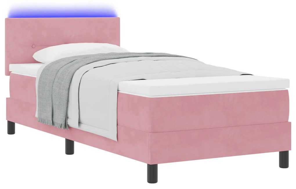 vidaXL Κρεβάτι με Στρώμα & LED Ροζ 80x200 εκ Βελούδο