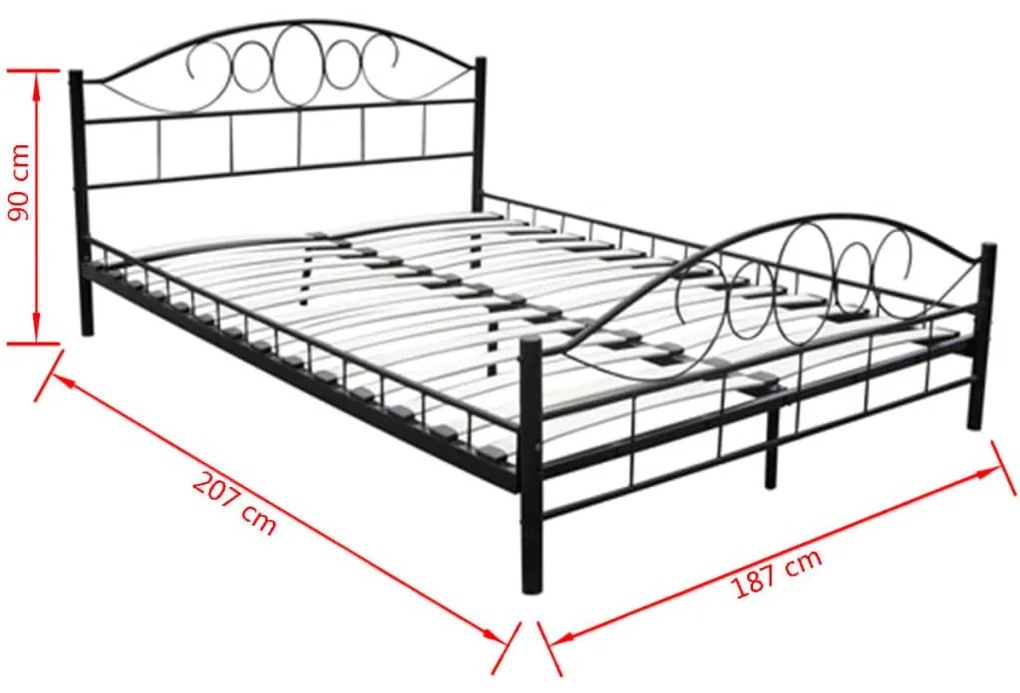 Κρεβάτι Μαύρο 180 x 200 εκ. Μεταλλικό με Στρώμα  - Μαύρο