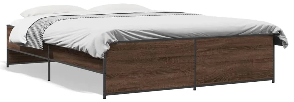 vidaXL Πλαίσιο Κρεβατιού Καφέ Δρυς 160x200 εκ. Επεξ. Ξύλο &amp; Μέταλλο
