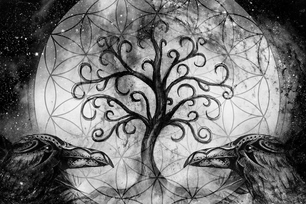 Εικόνα μαγικό δέντρο της ζωής σε ασπρόμαυρο σχέδιο - 60x40