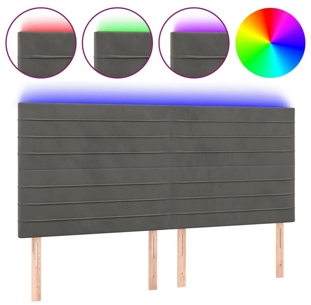 Κεφαλάρι Κρεβατιού LED Σκούρο Γκρι 160x5x118/128 εκ. Βελούδινο 3122619