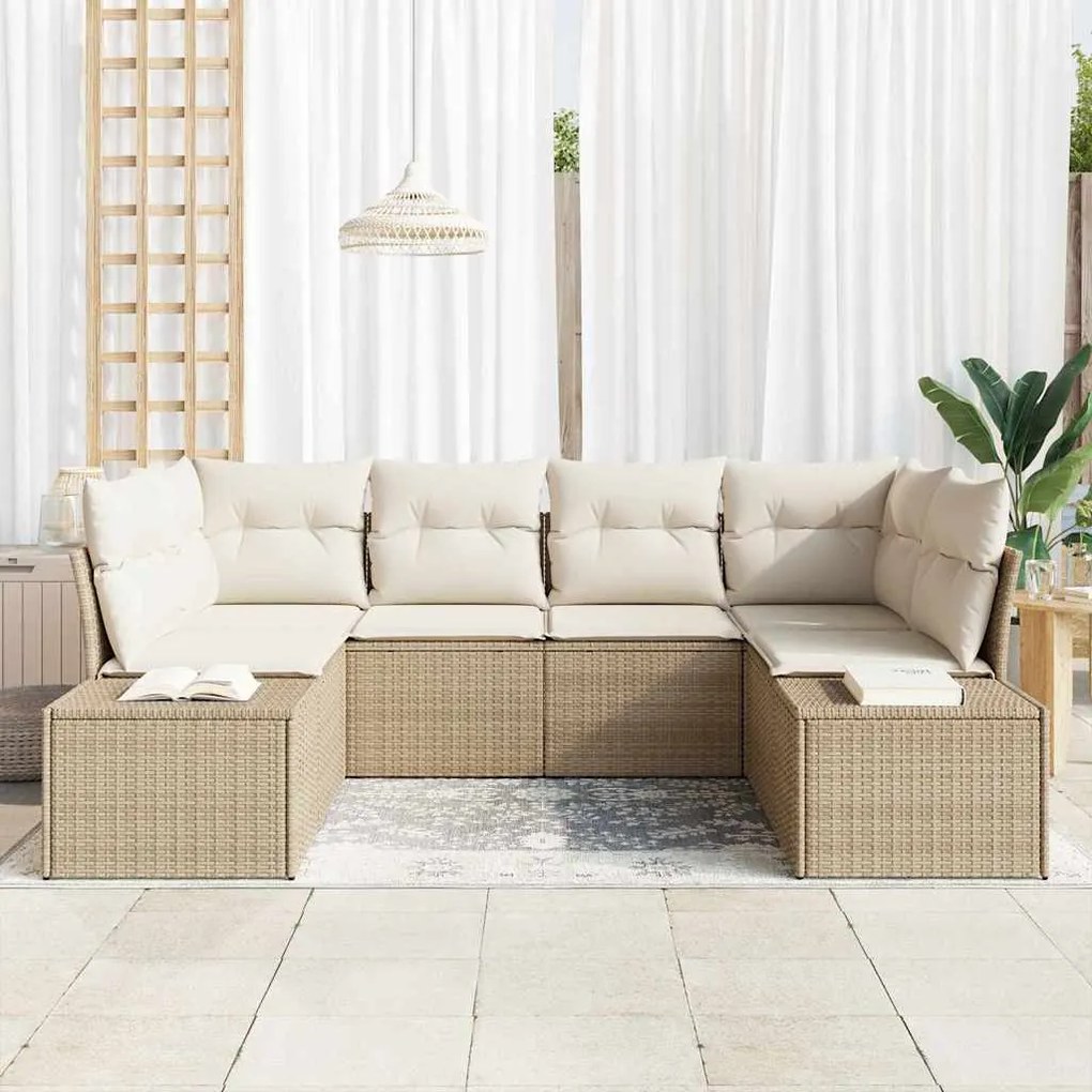 vidaXL Σετ Καναπέ Κήπου με μαξιλάρι 6 pcs Μπεζ Πολυ ράταν