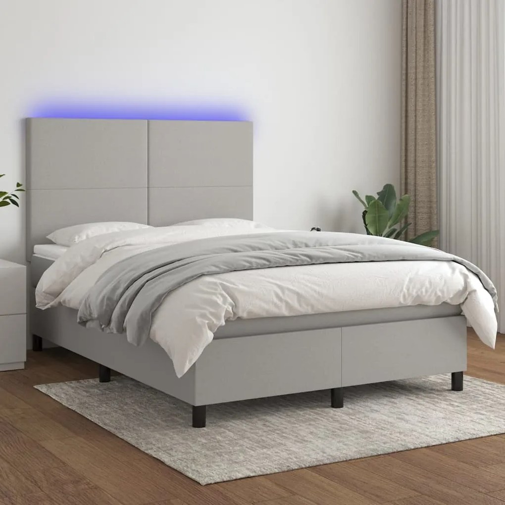 vidaXL Κρεβάτι Boxspring με Στρώμα &amp; LED Αν.Γκρι 140x200εκ. Υφασμάτινο