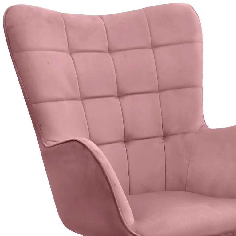 Πολυθρόνα - Μπερζέρα με υποπόδιο Lily Megapap σάπιο μήλο βελούδο - μεταλλικό πόδι χρώμα φυσικό 70x62x98εκ.