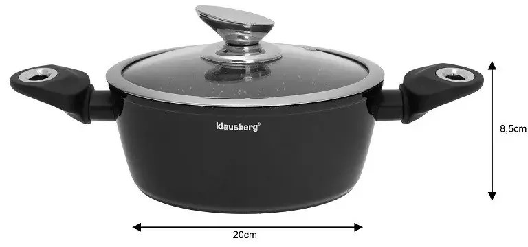 Σετ κατσαρόλες και τηγάνια Klausberg KB 7322, 15 τεμαχίων, Θερμοζεύγος, Οπή έκχυσης, Επαγωγή, Μαύρο