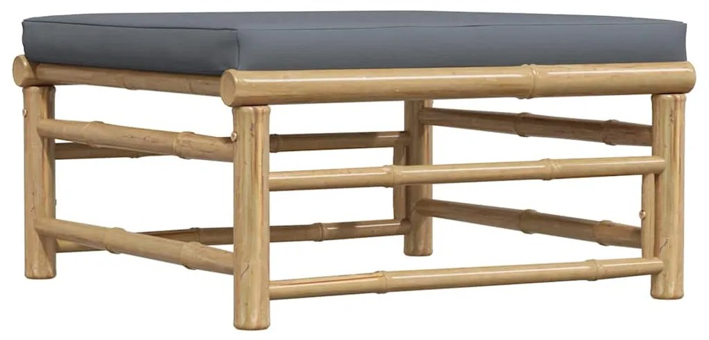 vidaXL Υποπόδιο/Σκαμπό Κήπου από Μπαμπού με Σκούρο Γκρι Μαξιλάρι