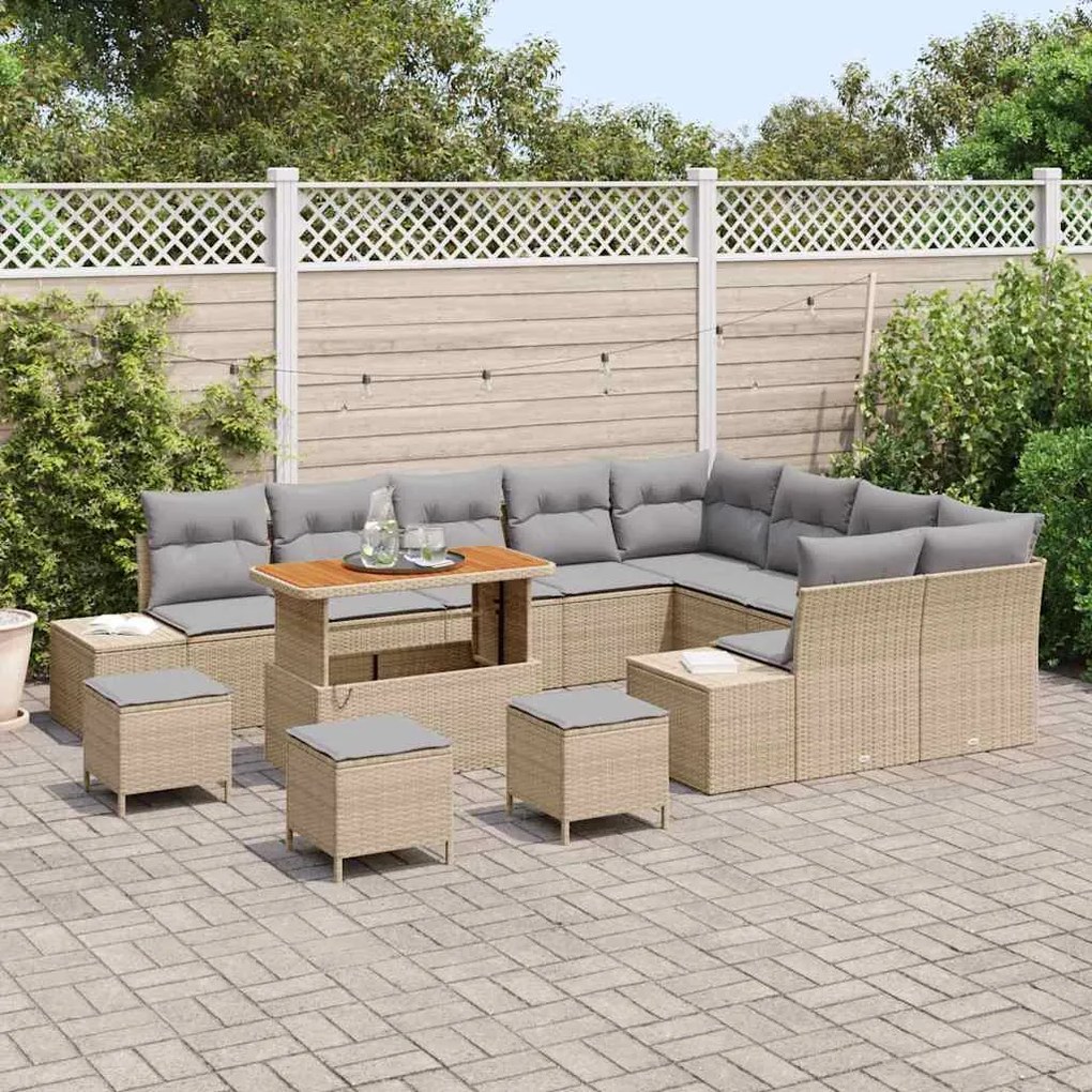 vidaXL Σετ Καναπέ Κήπου με αποθήκευση 13 pcs Μπεζ Πολυ ράταν