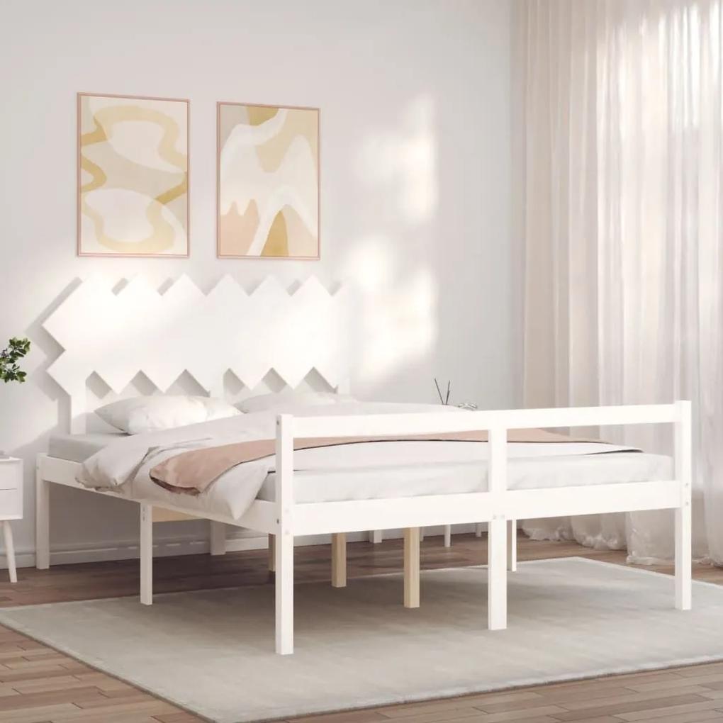 Κρεβάτι Ηλικιωμένου με Κεφαλάρι 140 x 200 εκ. Λευκό Μασίφ Ξύλο - Λευκό