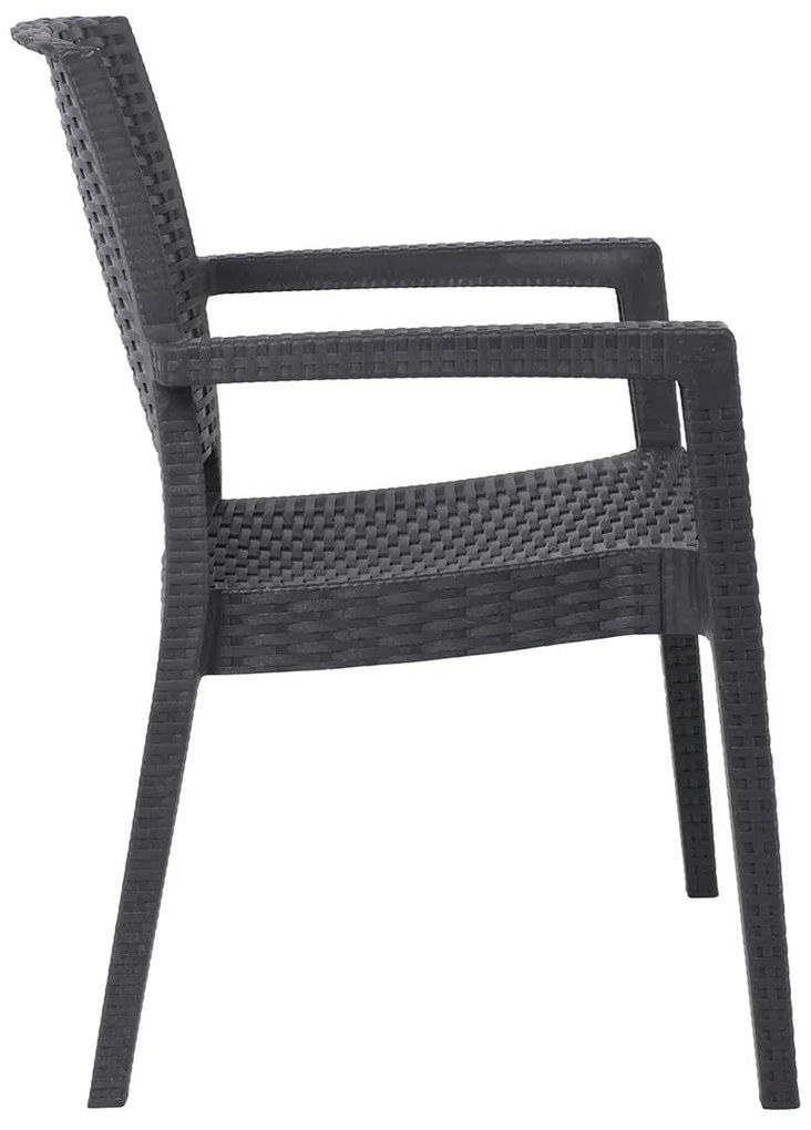 LORA-Pro Πολυθρόνα Στοιβαζόμενη, PP (Rattan Look) Απόχρωση Ανθρακί 58x61x87cm