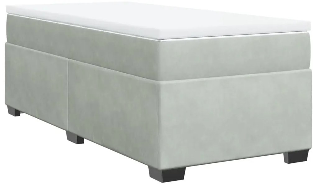 vidaXL Κρεβάτι Boxspring με Στρώμα Ανοιχτό Γκρι 100x200 εκ. Βελούδινο