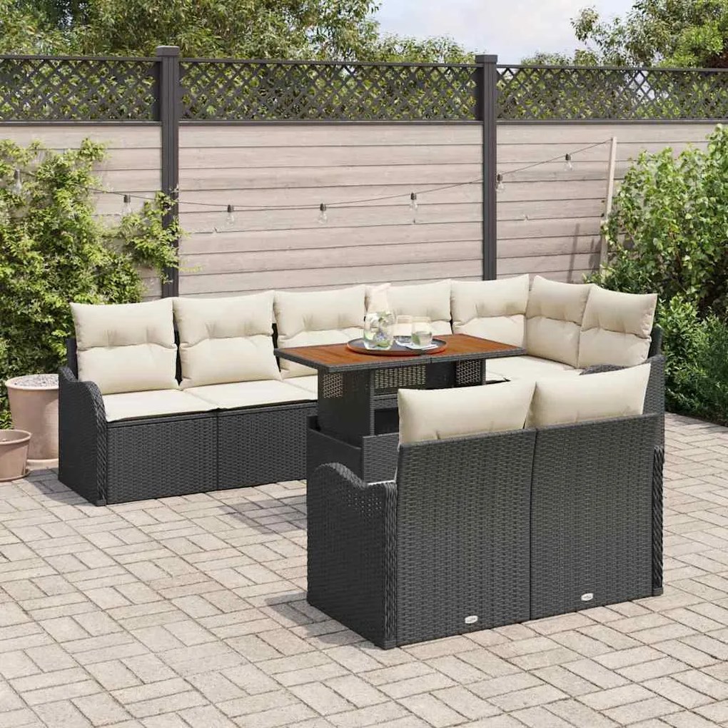 vidaXL Σετ Καναπέ Κήπου 9 pcs Μαύρο και κρεμ 100 x 55 x 73 εκ