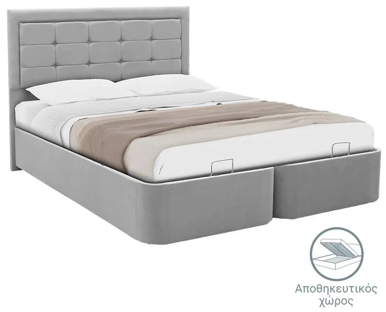 Double Bed Kenzie fabric color grey 160x200cm 210x160x120 εκ.