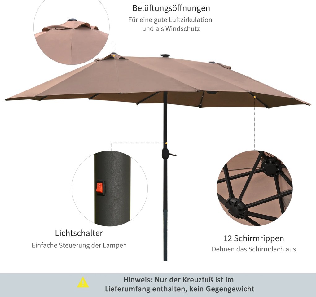 Outsunny Ομπρέλα ηλίου Οβάλ Χακί 440 x 260 cm