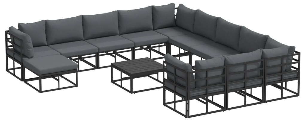 vidaXL Σετ Καναπέ Κήπου 13 pcs Μαύρο Αλουμίνιο