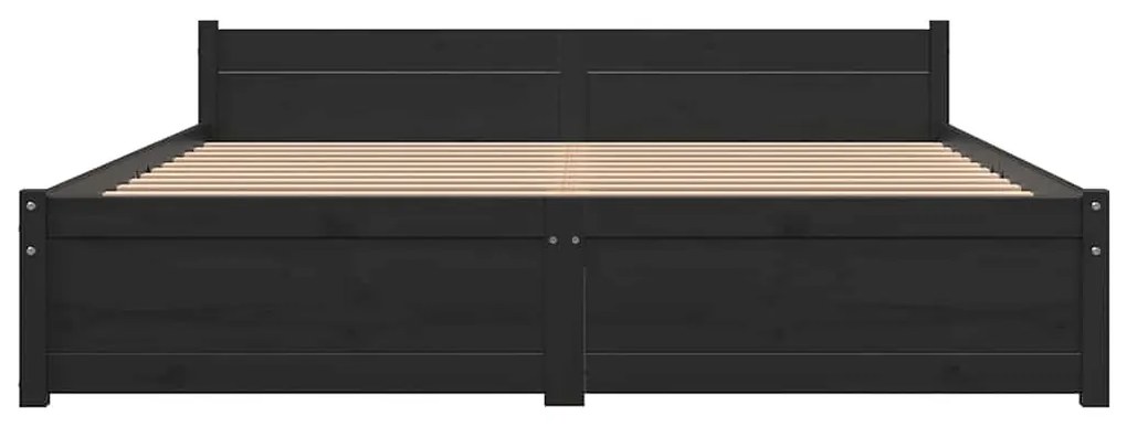 vidaXL Πλαίσιο Κρεβατιού Μαύρο 135x190 εκ. από Μασίφ Ξύλο Double