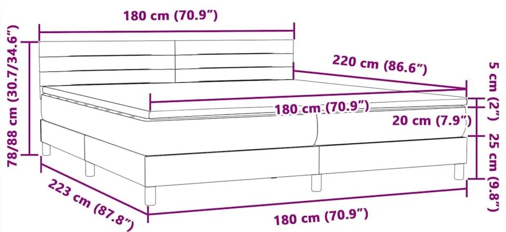 Box Spring Κρεβάτι με στρώμα Μαύρο 180x220 cm Βελούδινο - Μαύρο