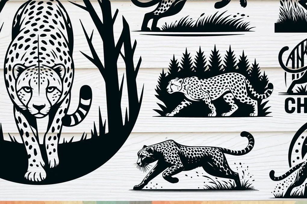 Σετ των 2 Intra απο ξύλο plywood 3mm-4mm πάχος Cheetah , Cheetah on the Hunt Δίασταση 10x20 cm INTRAFABR-123821305