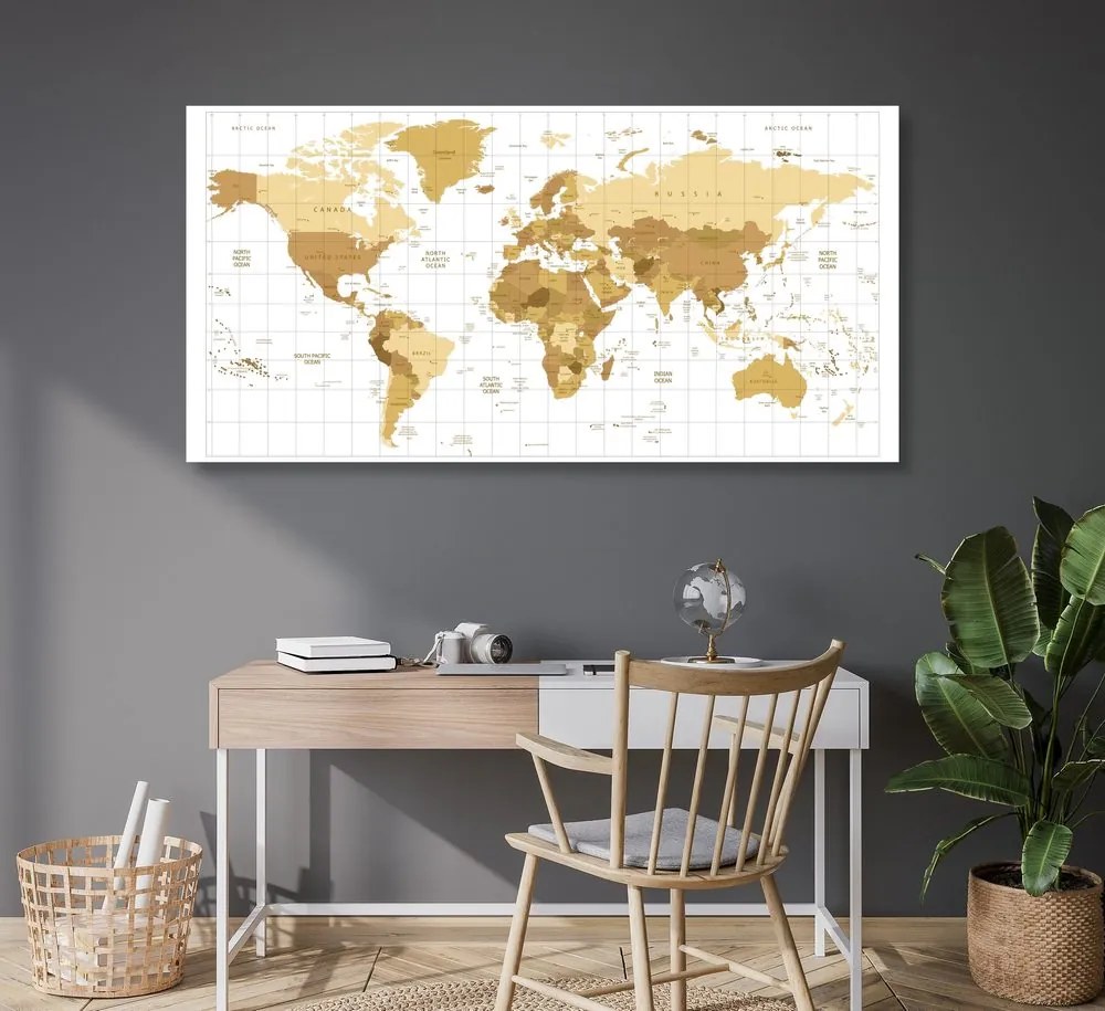 Εικόνα σε έναν παγκόσμιο χάρτη από φελλό μπεζ σε ανοιχτόχρωμο φόντο - 100x50  color mix