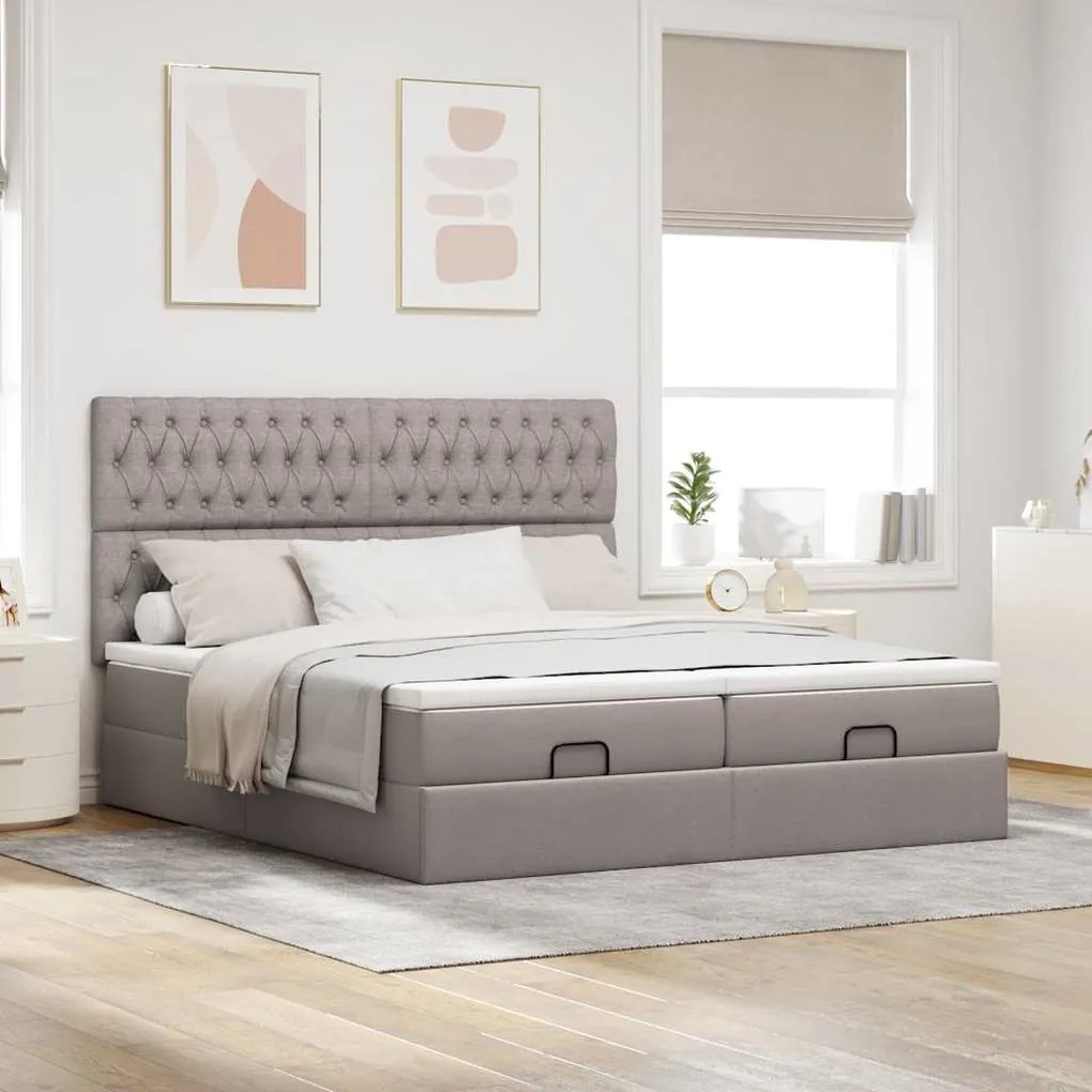 vidaXL Οθωμανικό κρεβάτι με στρώματα Taupe 180x200cm ύφασμα