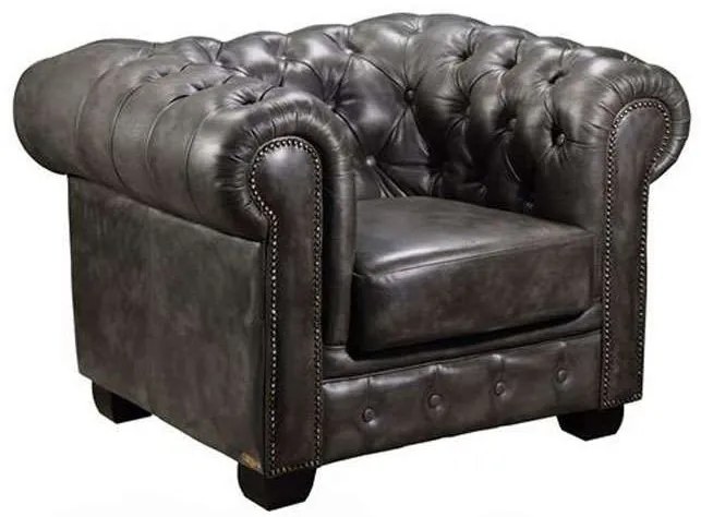 Πολυθρόνα Chesterfield 689 Ε9574,12 Δέρμα Antique Grey Wood, Leather