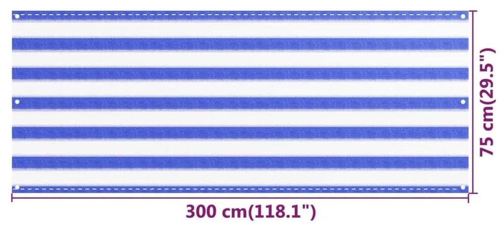 Διαχωριστικό Βεράντας Μπλε / Λευκό 75x300 εκ. από HDPE - Πολύχρωμο